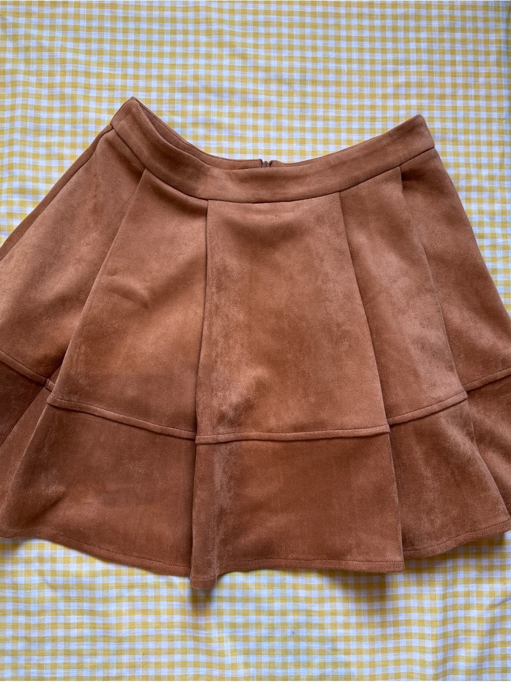Brown Suede Flared Pleated Skirt - Women